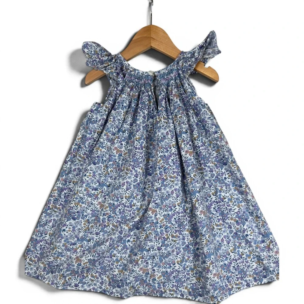 Gil & Niya Floral Smocked Cotton Dress 3T Girls Blue Purple Flutter Sleeve